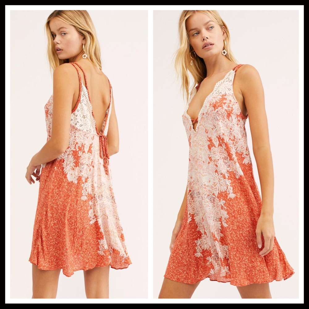FREE PEOPLE BOHO LACE FLOWY SLIP MINI DRESS A3C - Picture 2 of 16